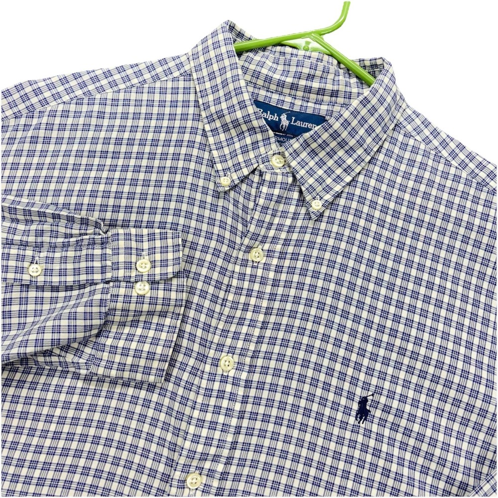 VTG Ralph Lauren Shirt Mens 17 34/35 Yarmouth Oxford Button Down Blue Plaid
